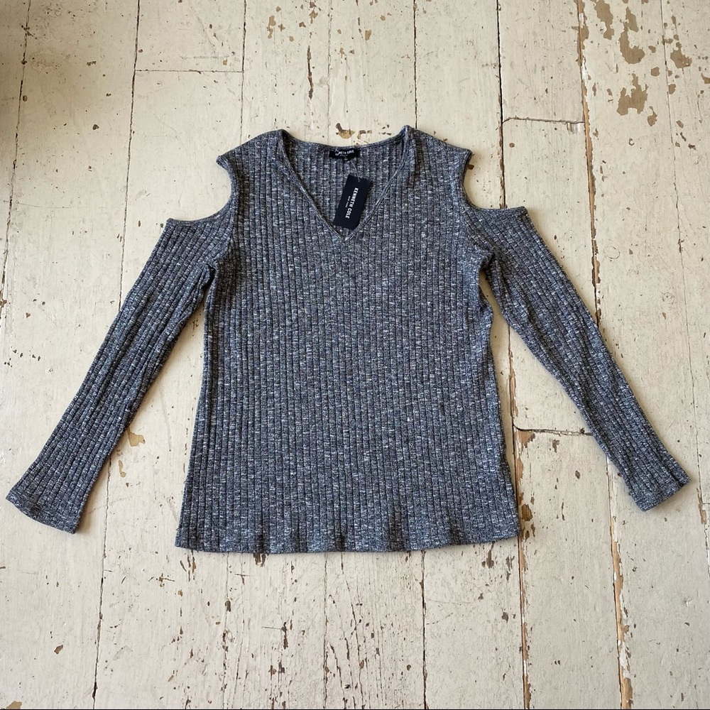 Kenneth Cole Ribbed Cold Shoulder Knit Sweater